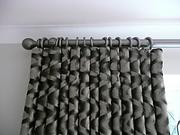 Curtain Header - silver grey patterned with round pole end